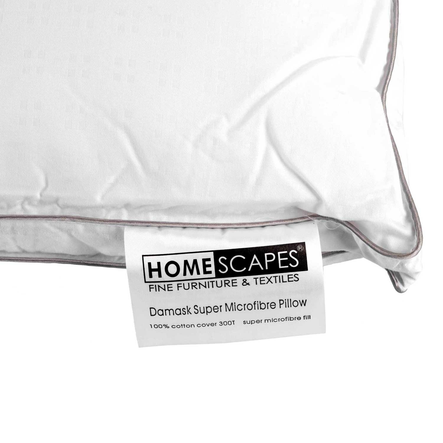 Homescapes weiches Damast-Kopfkissen 48 x 74 cm, extra hohes Kissen mit 100% Super-Mikrofaser-Füllung, Schlafkissen mit synthetischer Füllung