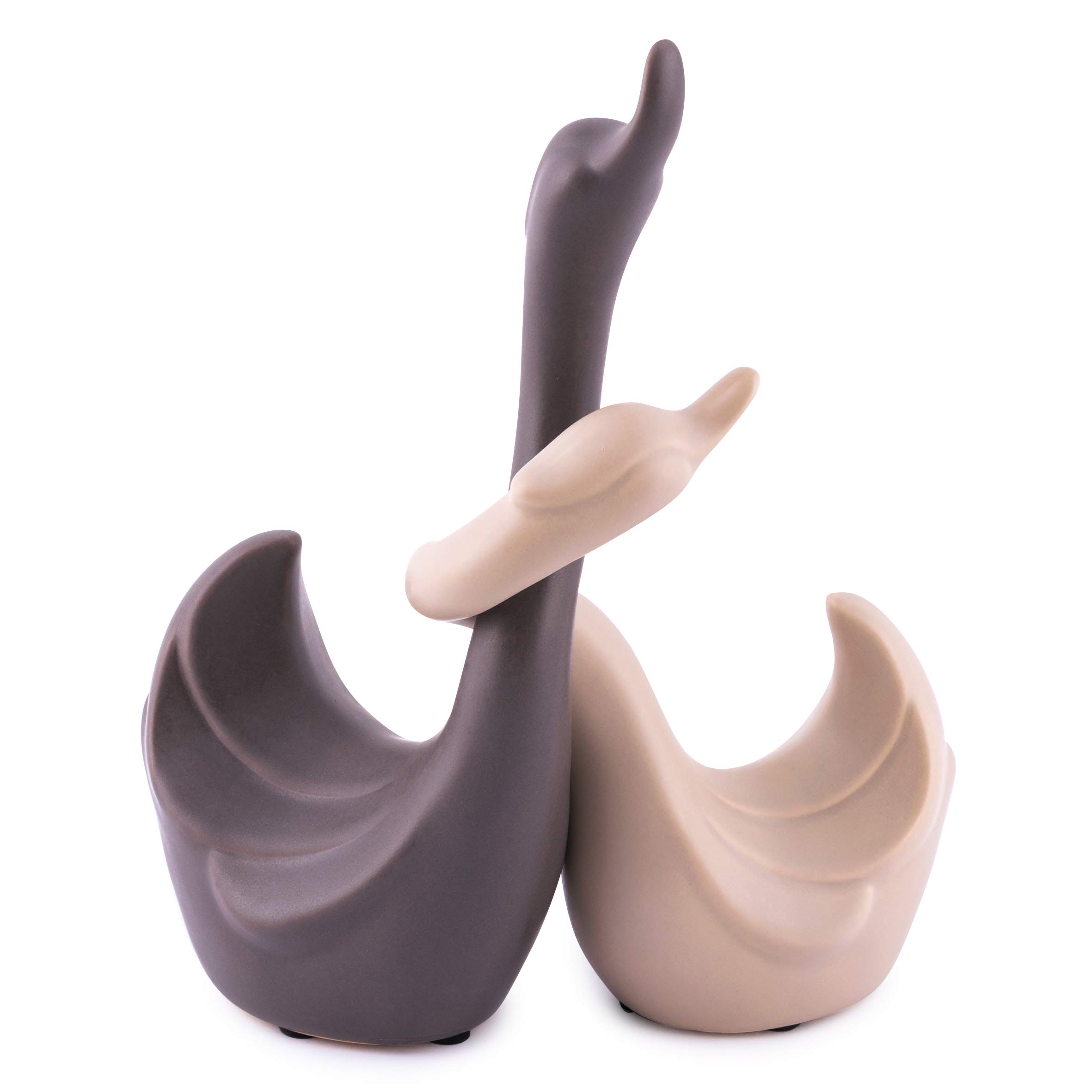 pajoma® Juego de 2 cisnes enamorados de cerámica, figuras decorativas en crema y marrón, 21 x 9 x 24 cm, elegante decoración para el salón e idea de regalo