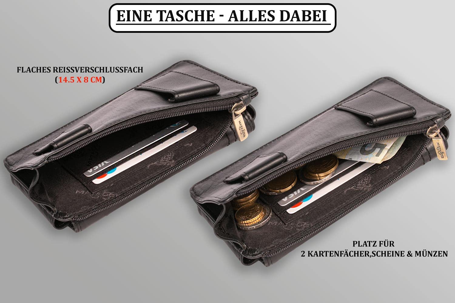 Matador Sac Banane en Cuir véritable avec Compartiment zippé séparé pour Cartes et pièces de Monnaie pour appareils jusqu'à 6,1 Pouces