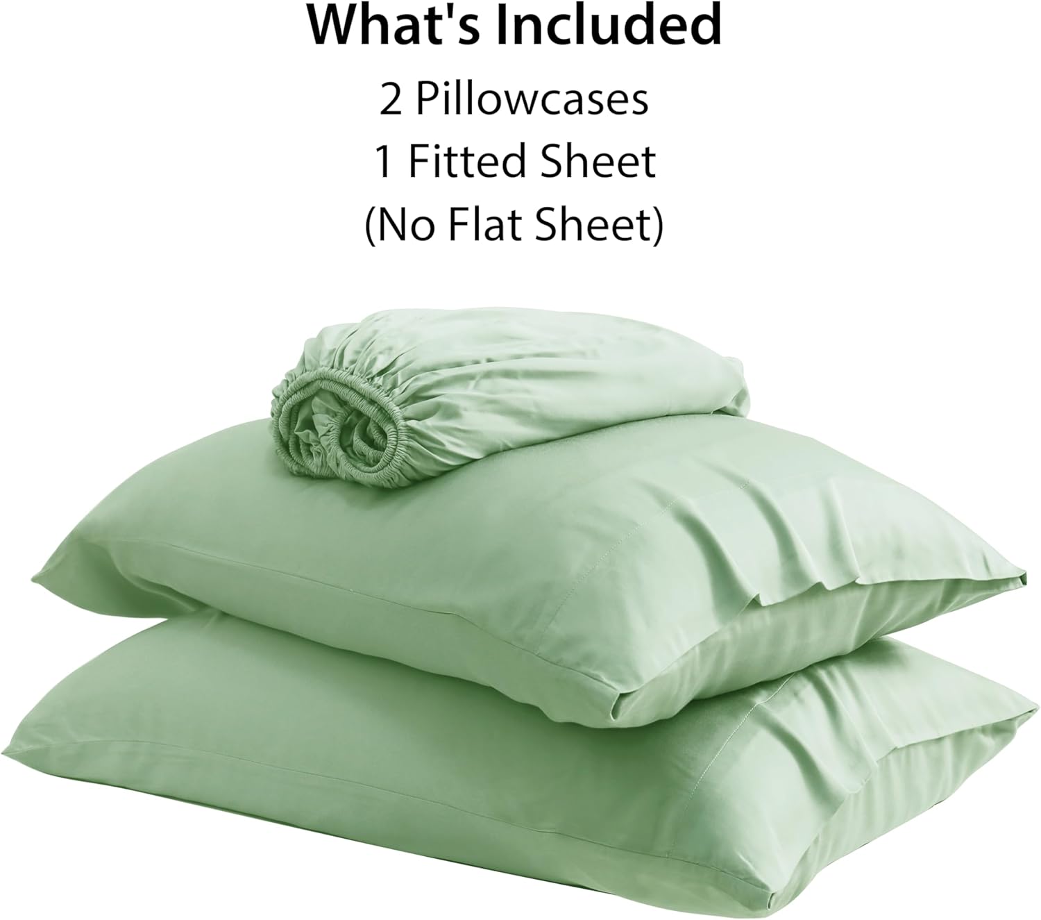 100% Viscose Derived from Bamboo Fitted Sheet Set 3 Piece - 2 Pillowcase 1 Fitted Sheet with 16" Deep Pocket, Hotel Luxury Silky Bedding, Ultra Soft, Cooling for Hot Sleepers(Green Queen)