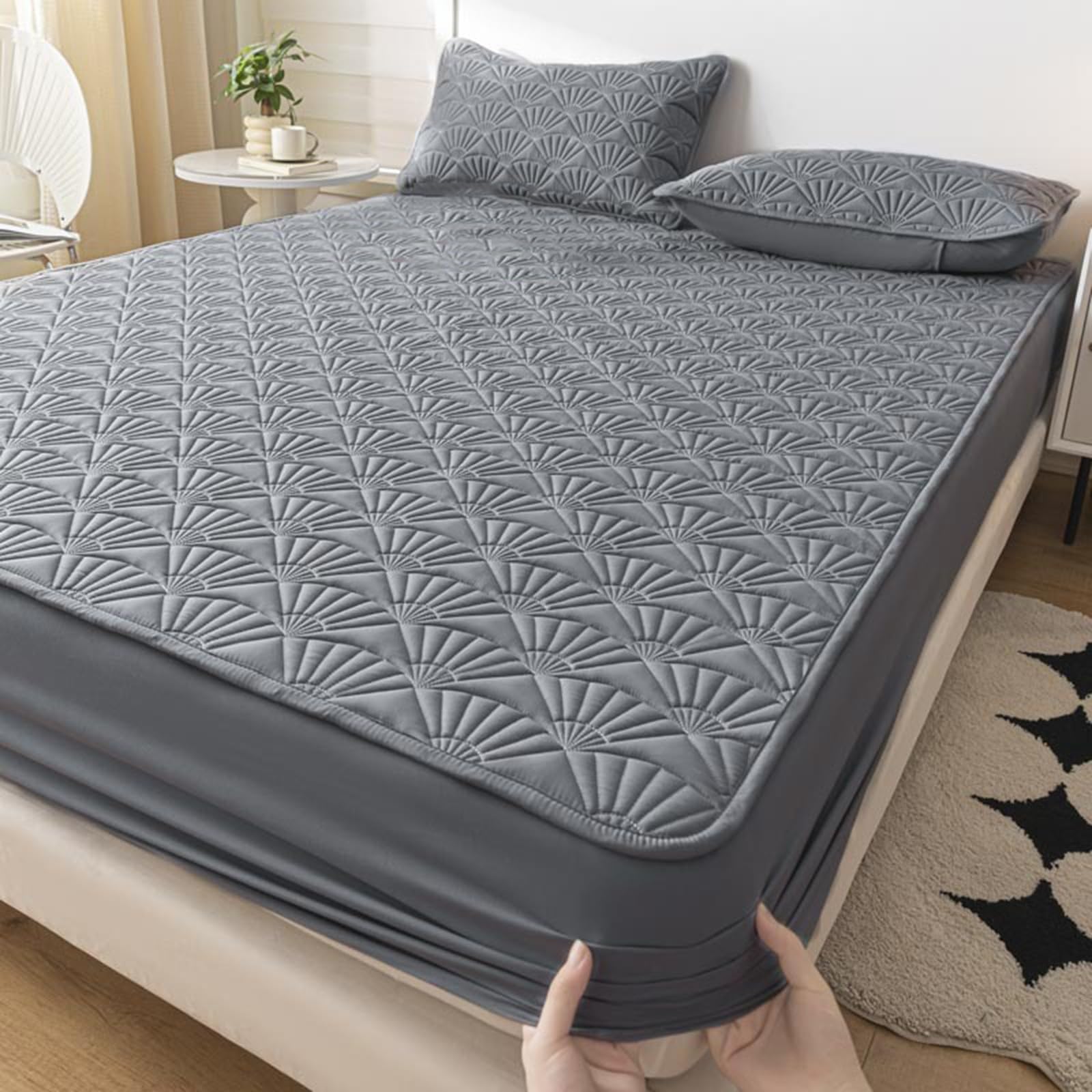 Gesteppter Matratzenschoner,Wasserdicht Hautfreundlich Spannbettlaken Matratzenbezug,Matratzenschoner-Topper,Maschinenwaschbar und Pflegeleicht(Darkgray,150x200cm)