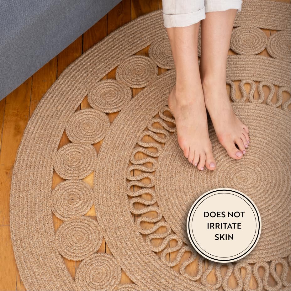 Dekorist Jute Rug, 4' Round Braided Rugs, Anti Slip Boho Rug, Decorative Pattern Area Rug, Stain Resistant Natural Beige Floor, Kitchen Patio Rug, Entrance Farmhouse Rug, Natural Beige - Spiral