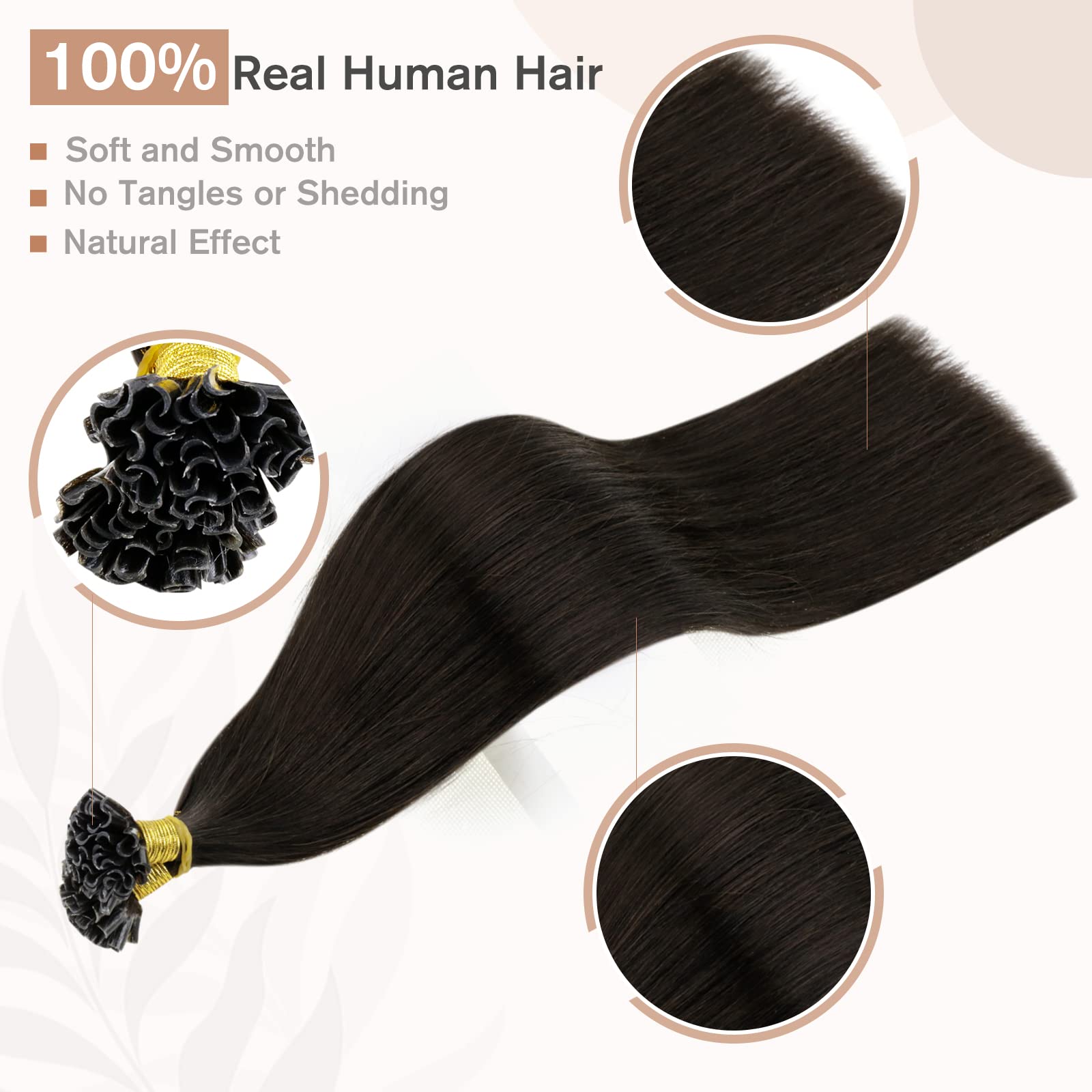 Fshine Regalo Di Natale Extension Cheratina Capelli Veri 55CM 50g Remy Capelli Keratin Extension Castano Scuro Hair Extension Human Hair 1g/ciocca Extension Lisci Capelli U-tip Extension #2