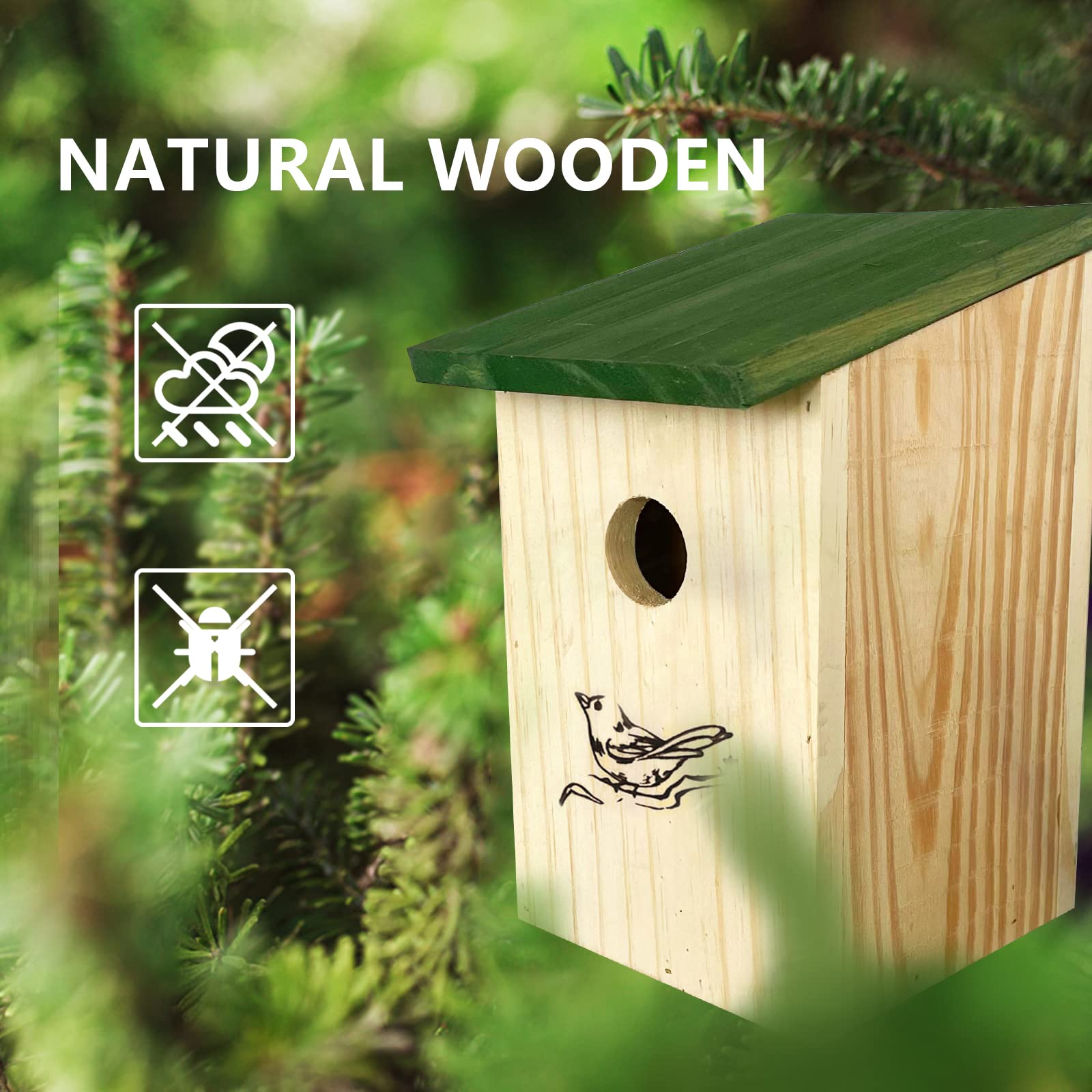 posohan-sup,Cedar Bluebird House, Wood Birdhouse for Outdoors, Outside Nesting Box,Top Opening for Clearance, 4.72"?ù6.10"?ù8.85" with 1 1/4inch Hole