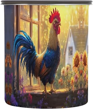 Stainless Steel Coffee Storage Containers with Airtight Lid, Rooster Flower Sunflower Art 17oz Food Storage Container Kitchen Canister for Tea, Coffee Beans, Ground, Sugar Storage