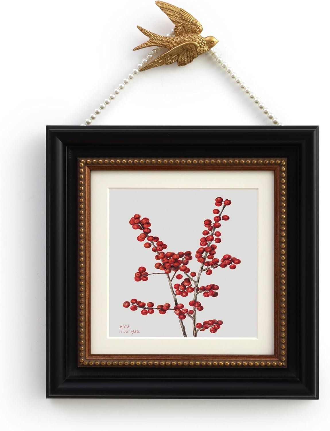 Zelvix Black Framed Canvas Wall Art Vintage Decor,BearBerry Art Work Prints,10"x10"Picture Frame With Mat 8"x8"for Living Room Bathroom Kitchen office