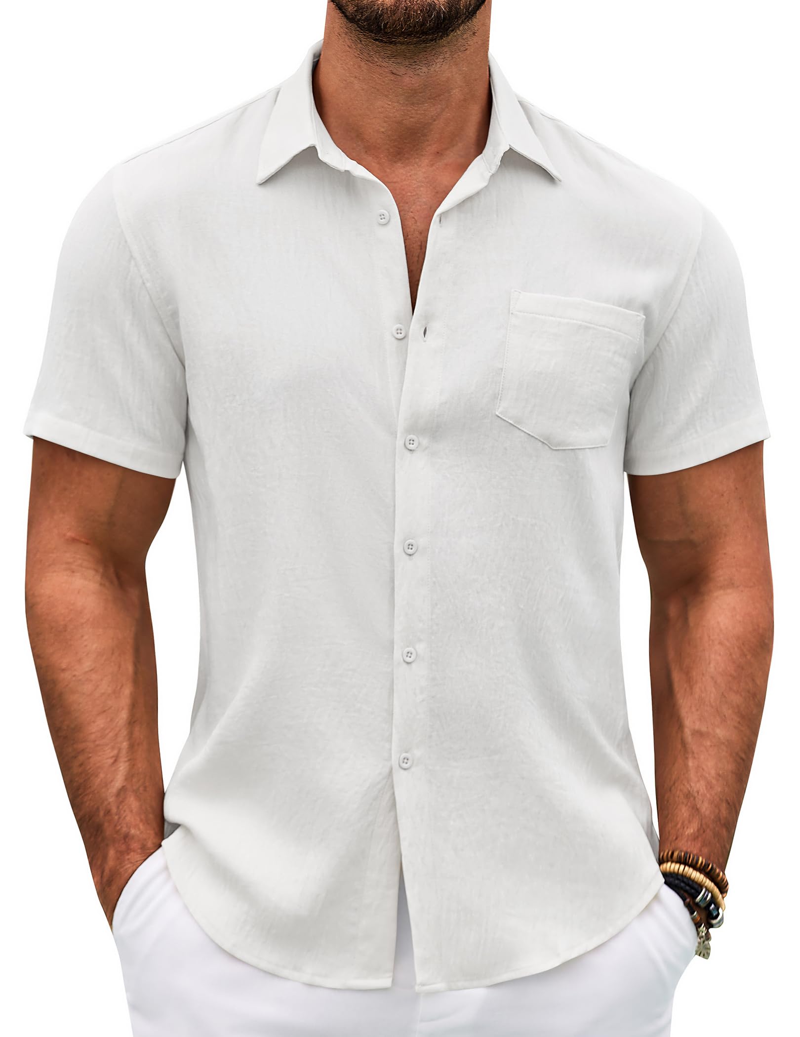 COOFANDY Herren Hemd Kurzarm Sommer Freizeit Leicht Strand Regular Fit Männer Hemden mit Brusttasche