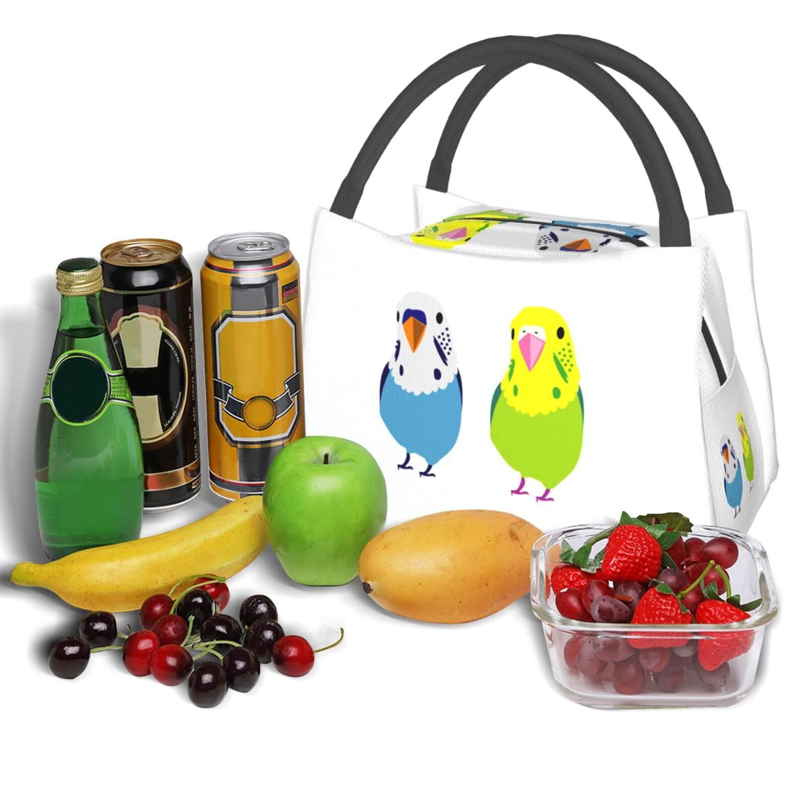 Amazon｜セキセイインコ 二匹 鳥柄 保冷 がま口 ランチバッグ ブラック