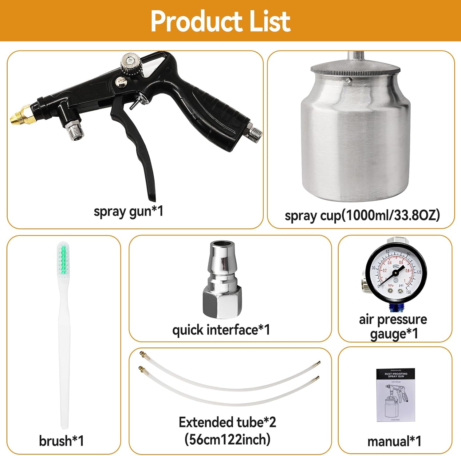 Car Undercoating Spray Gun, Air Rust Proofing and Undercoating Gun with Gauge & Suction Feed Cup & Spray Hoses for Spray Truck Bed Liner Rubberized Undercoat