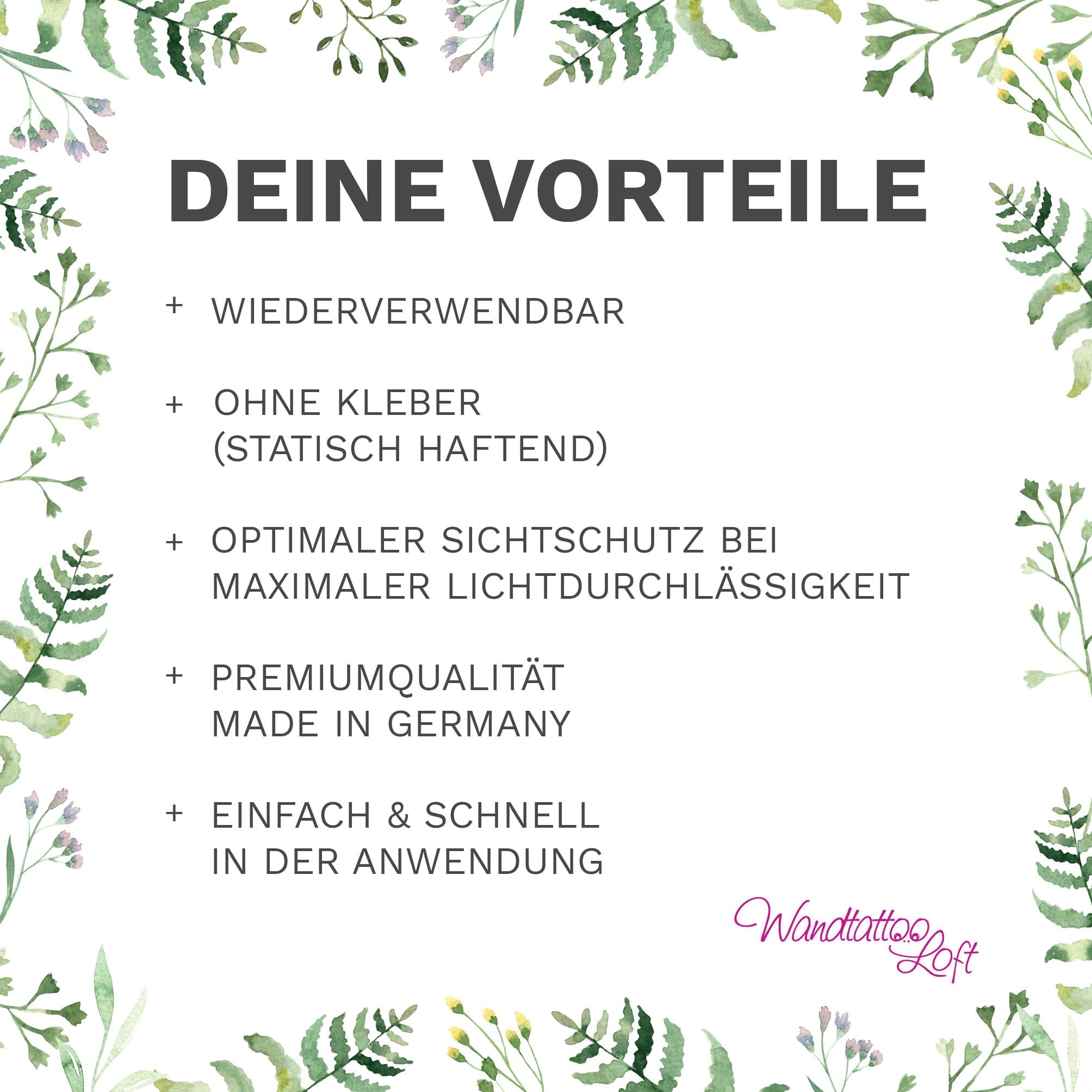 Sichtschutzfolie mit zarten Gräsern Fensterfolie Fensterdeko Milchglasfolie, 100 cm hoch, 65 cm breit