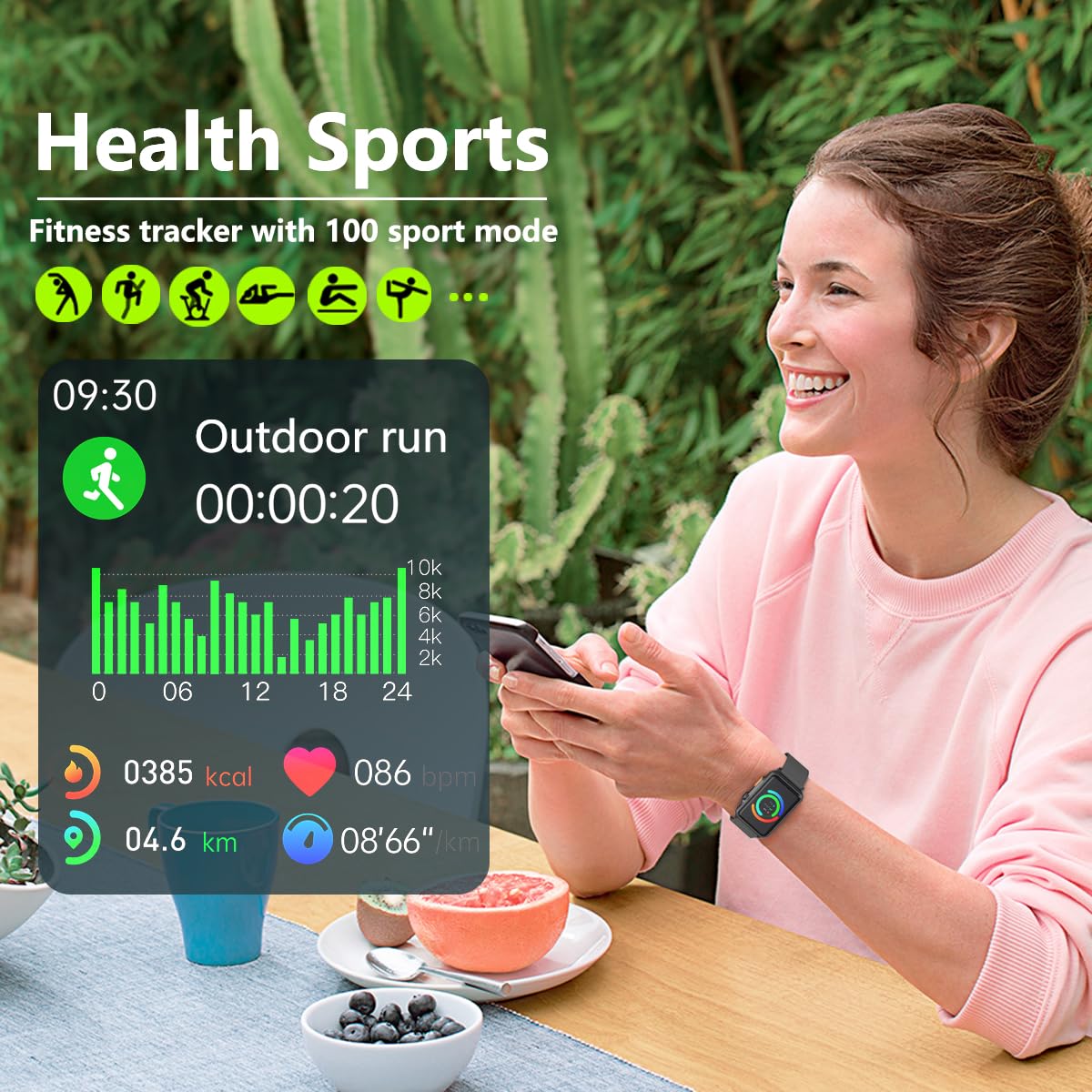 Montre Connectée Tracker D'activité - Écran AMOLED 1,2,5 Cm, Fréquence Cardiaque, Pression Artérielle, Sommeil, 25 Modes Sport, étanche - 10