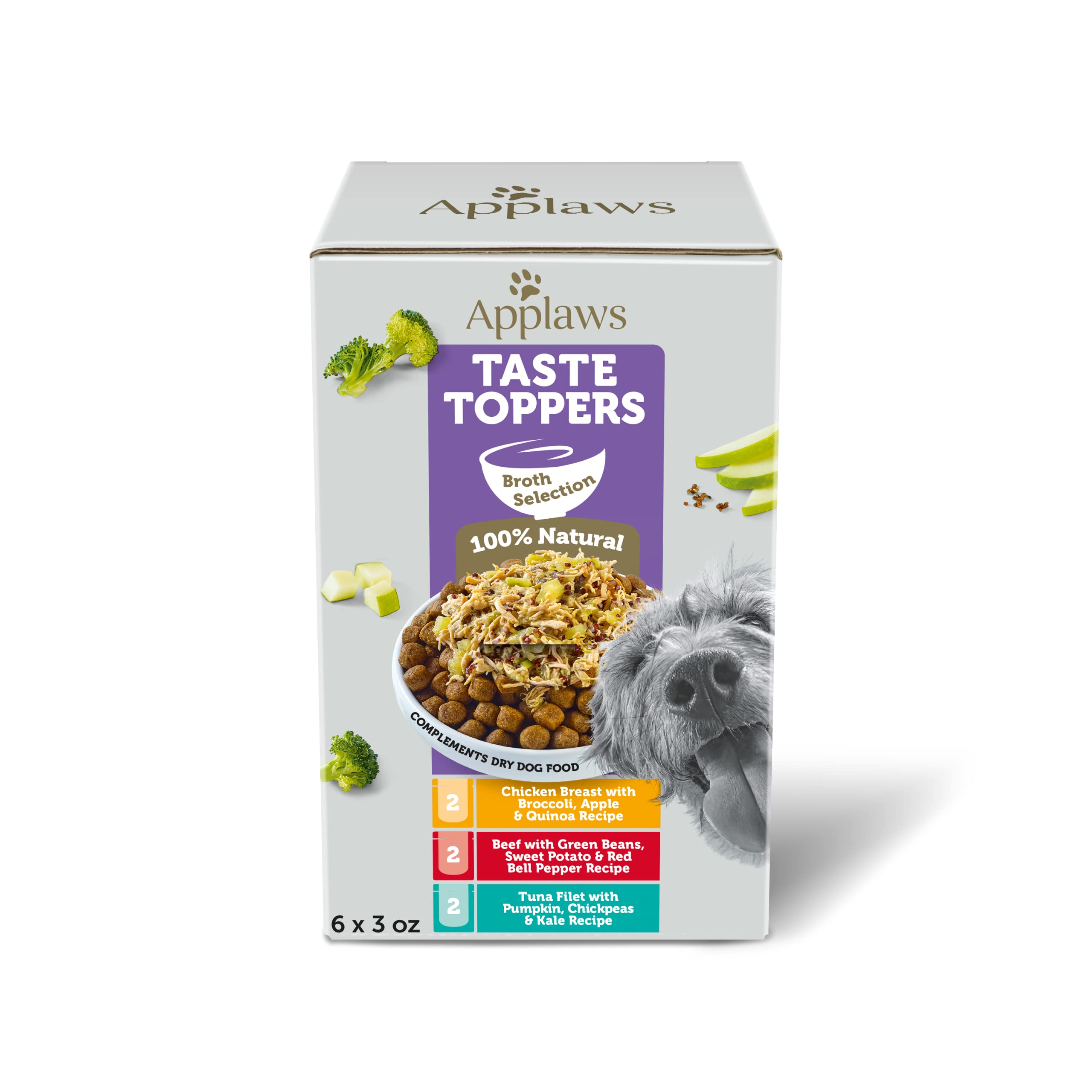Taste Toppers, Grain-Free Dog Food Topper, Limited Ingredient, Variety Selection in Broth (6 x 3oz Pouches)