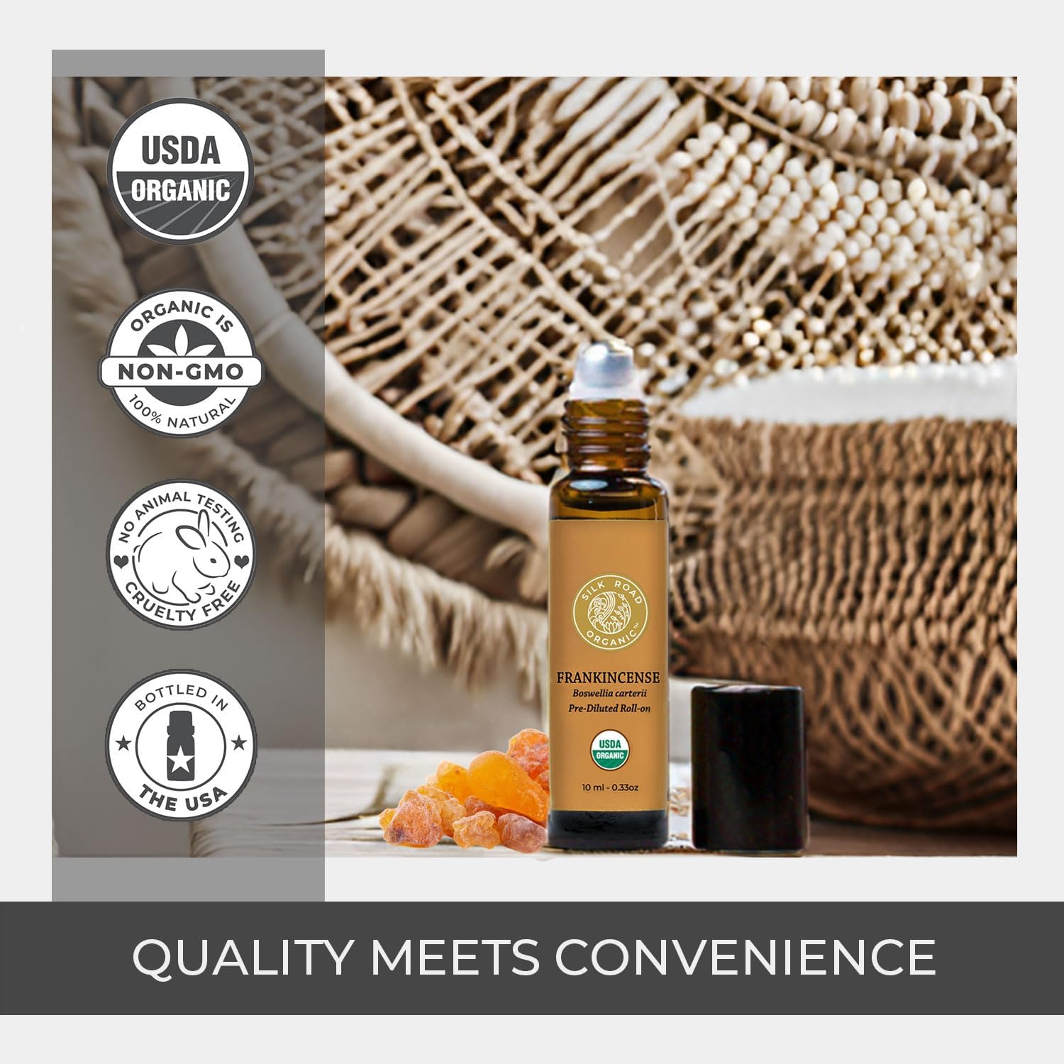 Silk Road Organic Frankincense Carterii Essential Oil Roll On, 100% Pure USDA Certified Aromatherapy for Radiant Skin, Body Aches, Stress Relief, & Calm - 10 ml Roller - Image 4