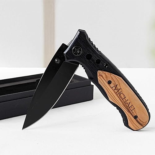 Miniatura 6 de Personalized Engraved Pocket Knife With 3.50 Inch Black Blade With Gift Box