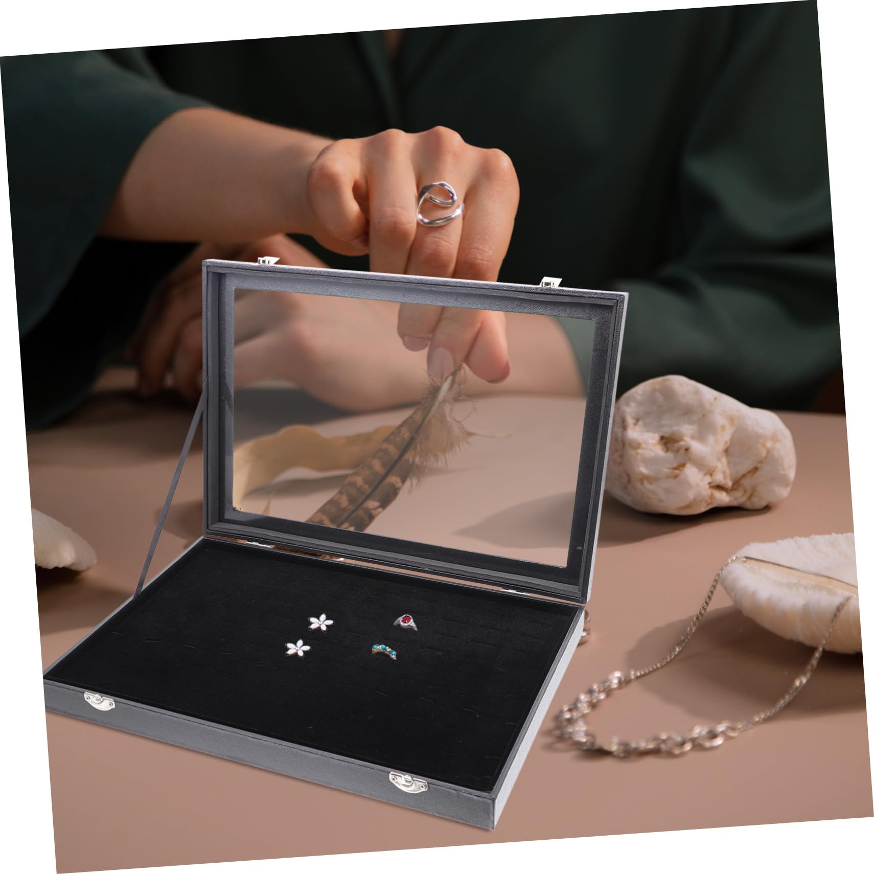 Caja Organizadora De Anillos Con 100 Ranuras Transparente, Estuche Portátil Para Exhibición De Anillos, Bandeja De Acrílico Negra, Para Joyerías y Ferias, Organizador Múltiple Con Tapa