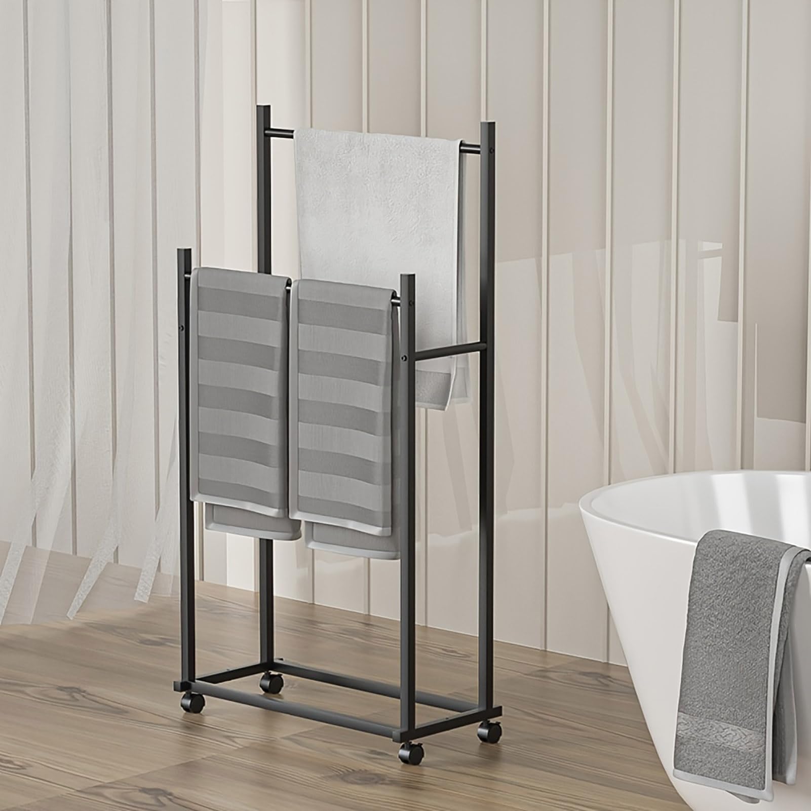 Toallero De Pie para Baño, Organizador De Baño De 2 Niveles, Manta De Almacenamiento, Estante para El Piso, Piscina, Soporte para Toallas De Metal para Exteriores, Estante De Secado