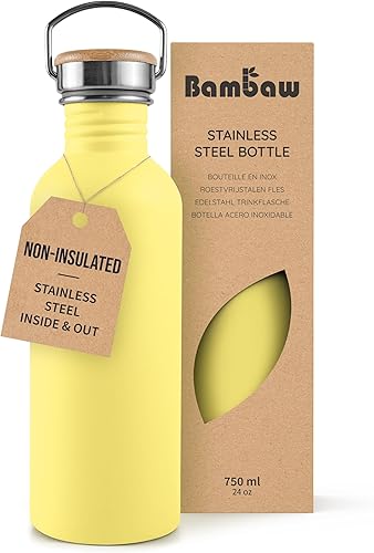 Miniatura 18 de Botella de agua de acero inoxidable Bambaw, botella deportiva negra, botella de agua no aislada, 1L de acero inoxidable, botella reutilizable, Negro