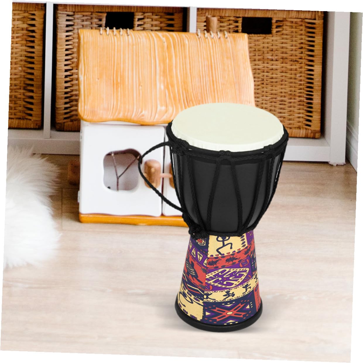 Djembe para Principiantes de Mano Africano Instrumento Musical Hecho de Ligera Piel de Cabra Natural Principiantes Clase de Música