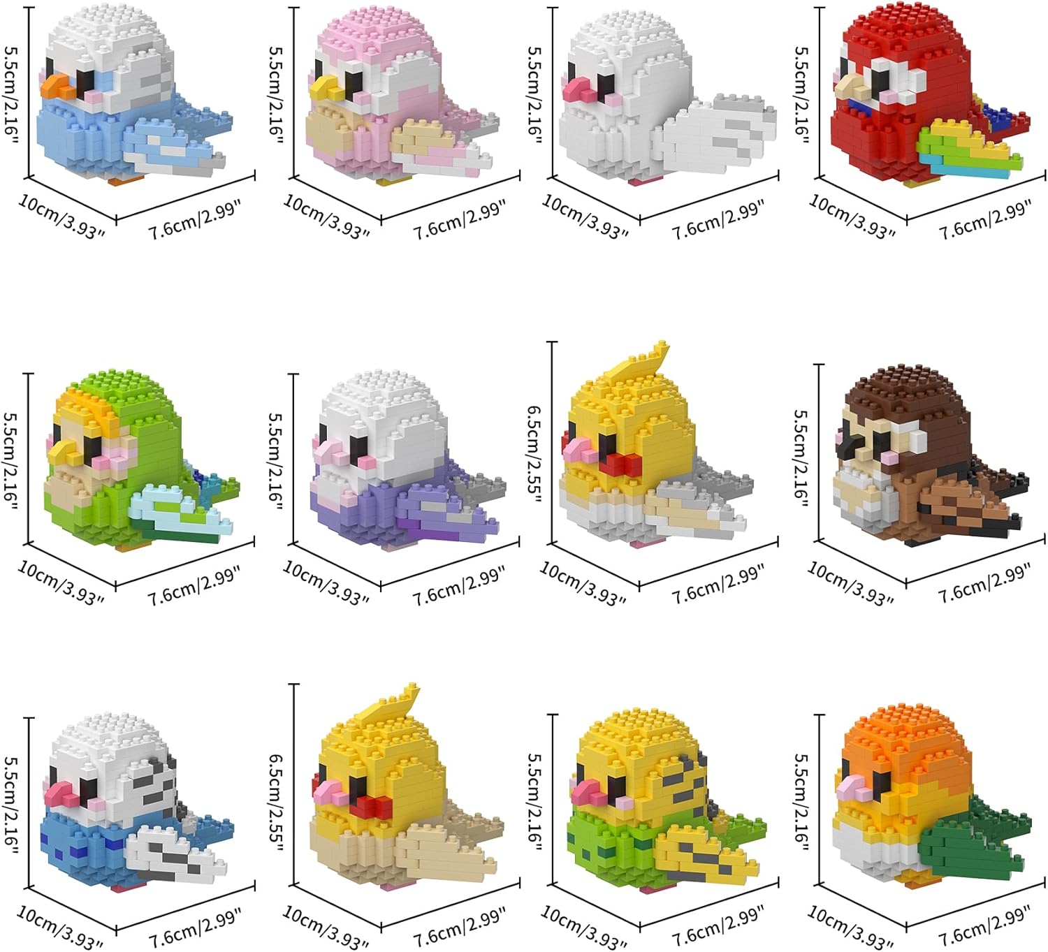 Parrots Micro Mini Building Block Sets, Animals Buildling Model Kits 12 Packs Mini Birds Animal Party Favors Building Blocks