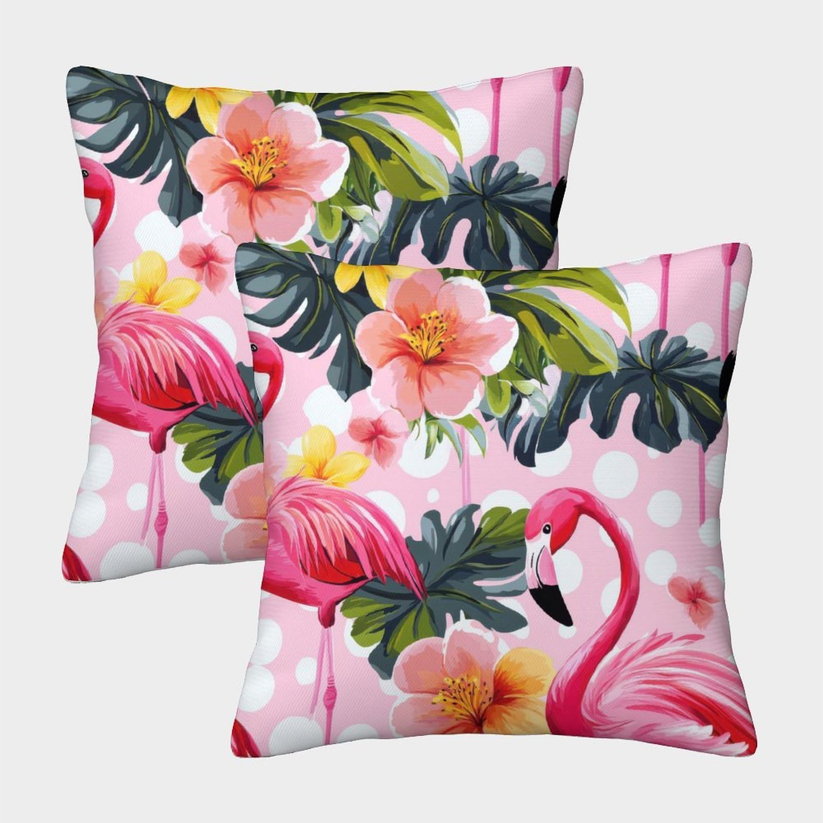 FELASBUID Flamingo Tropical—Pattern Floral Design Pillow Covers 2 Pack Cozy Pillowcases Available All Seasons Cushion Covers with Invisible Zipper Decor Sofa for Living Room Bedroom 45x45cm
