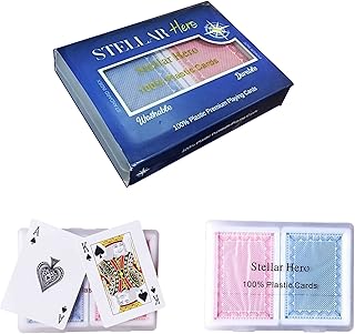 Stellar Hero 100% Plastic Playing Cards, Waterproof Playing Cards, Card Deck, Washable Standard Index 52 + 2 Jokers Red & Blue Poker Cards Set, (2 Decks of Cards) in a Premium Plastic Case