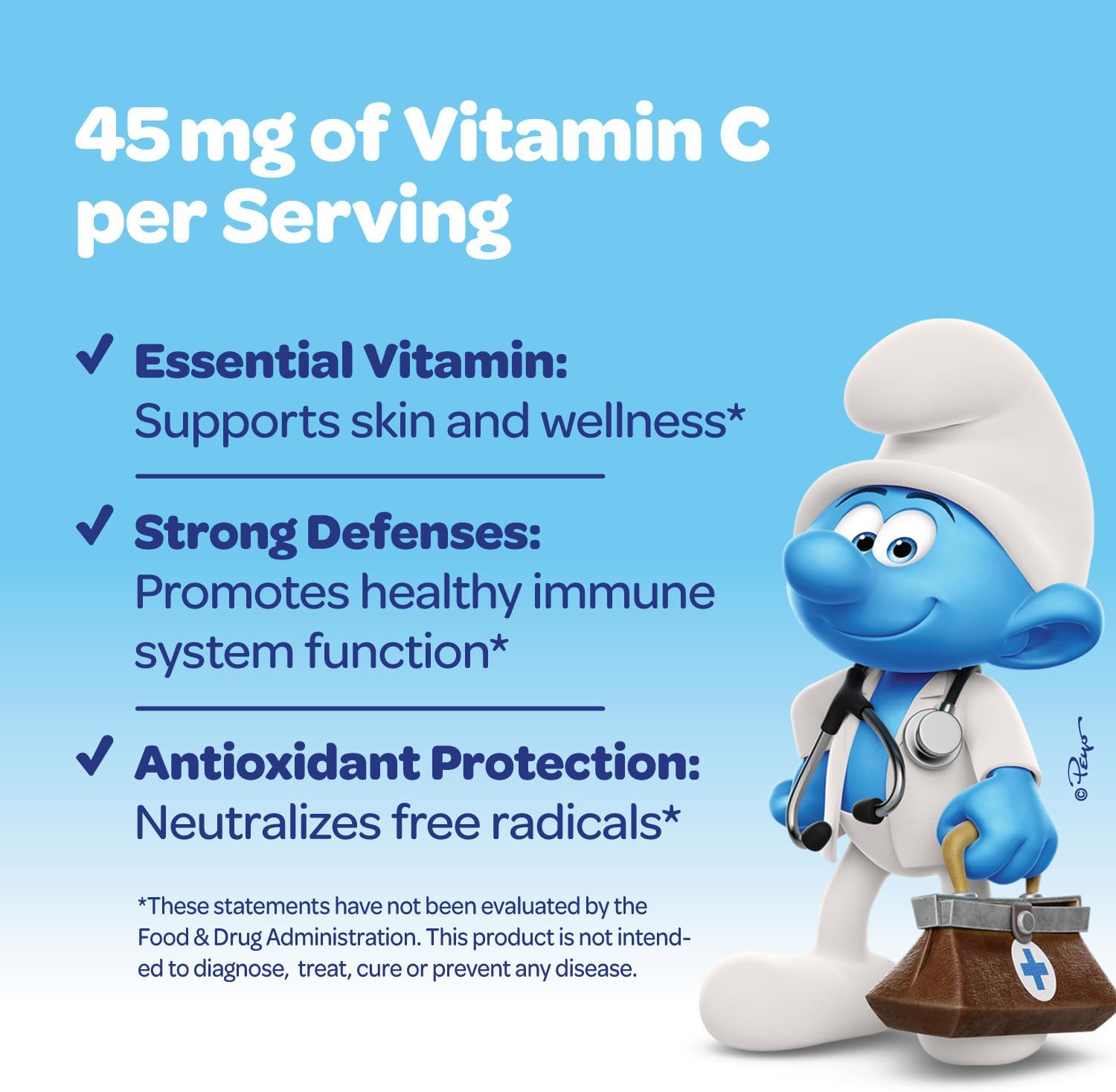 Smurfs Liquid Vitamin C for Kids Immune Support | High Strength Kids Vitamin C Drops | Ages 1 & Up | Vegan Non-GMO & No Artificial Flavors or Colors | No Added Sugar | Orange Flavor | 60 Servings - Image 5