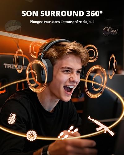 NUBWO Wireless Gaming Headset with Mic for Ps5 Ps4 PC, Zero Interference, 100-Hour Battery All-Day Play, 23ms Sync for Fortnite & Call of Duty/FPS Gamers, Triple Mode All Devices Compatible - Orange - 6