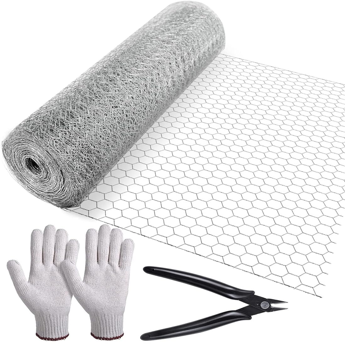 Chicken Wire Mesh with Mini Cutting Pliers and Gloves, 35cm x 5meter Floral Chicken Wire Net Galvanized Hexagonal Wire Netting for Garden Poultry Animal Fencing DIY Craft, Siliver