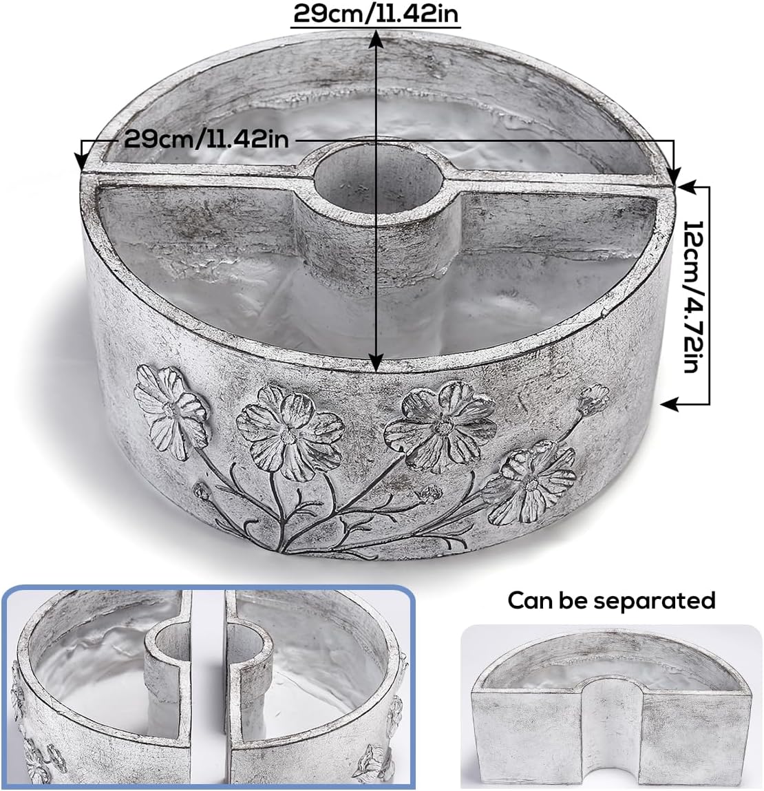 Patio Umbrella Planter 2 PCS Wrap Around Umbrella Planter Carving with Umbrella Hole Half Round Flower Pot Outdoors（11.41 * 11.41 * 4.72inch） for Terrace Tables(Grey)