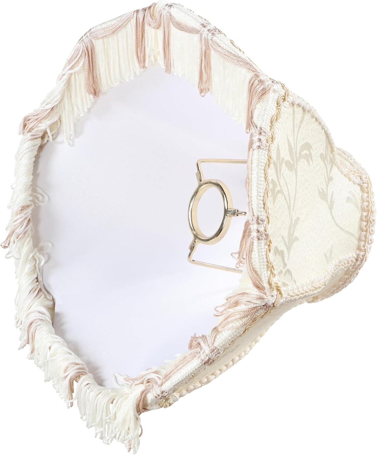 Aspen Creative 55005 Handsewn Scallop Dome Transitional UNO Fringe Lamp Shade in Cornsilk White Jacquard Fabric, 4" Top x 10" Bottom x 7" Height, Slip UNO 33mm