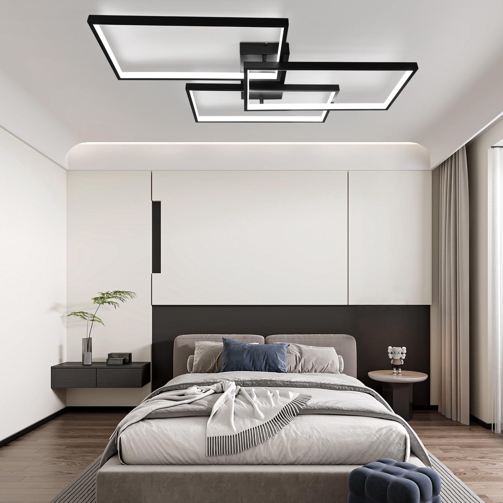 CBJKTX Nowoczesna lampa sufitowa do salonu, 80 cm, czarna lampa sufitowa LED, możliwość ściemniania, 74 W, z pilotem, metaliczna konstrukcja, do pokoju dziecięcego, biura
