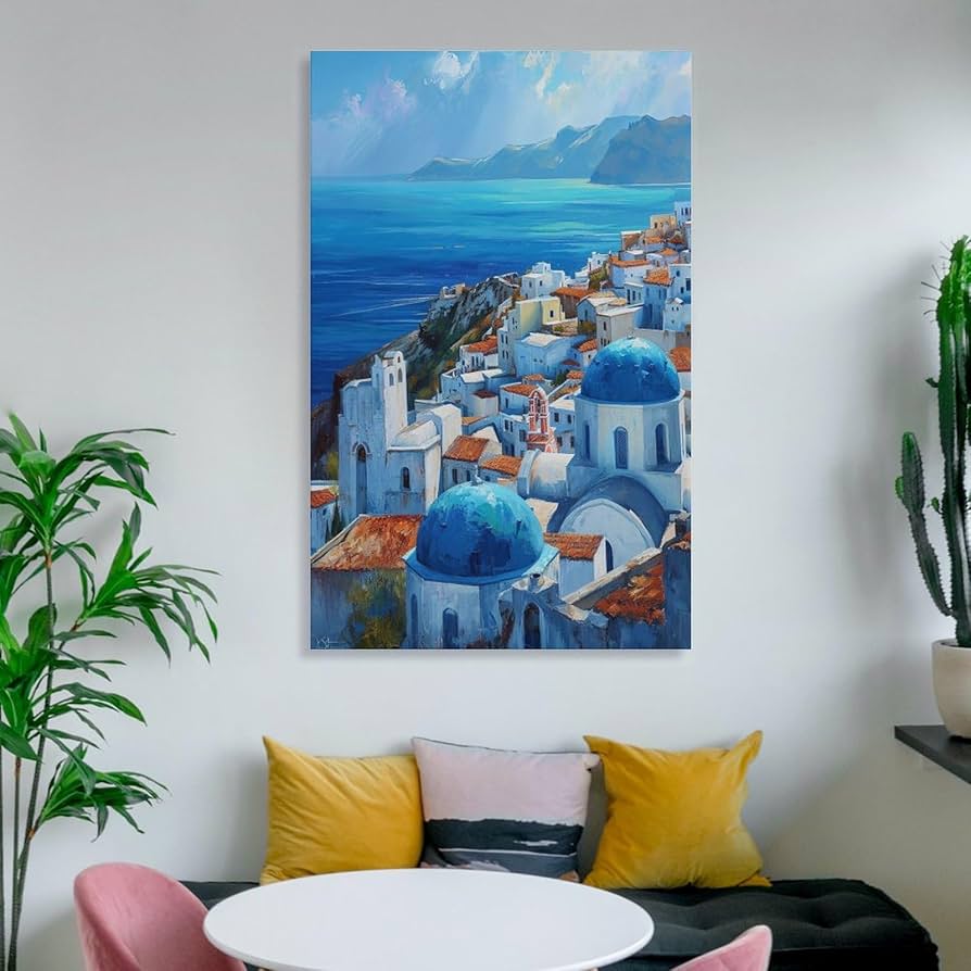 Amazon.co.jp: 絵画 ギリシャ サントリーニ島の風景インテリア