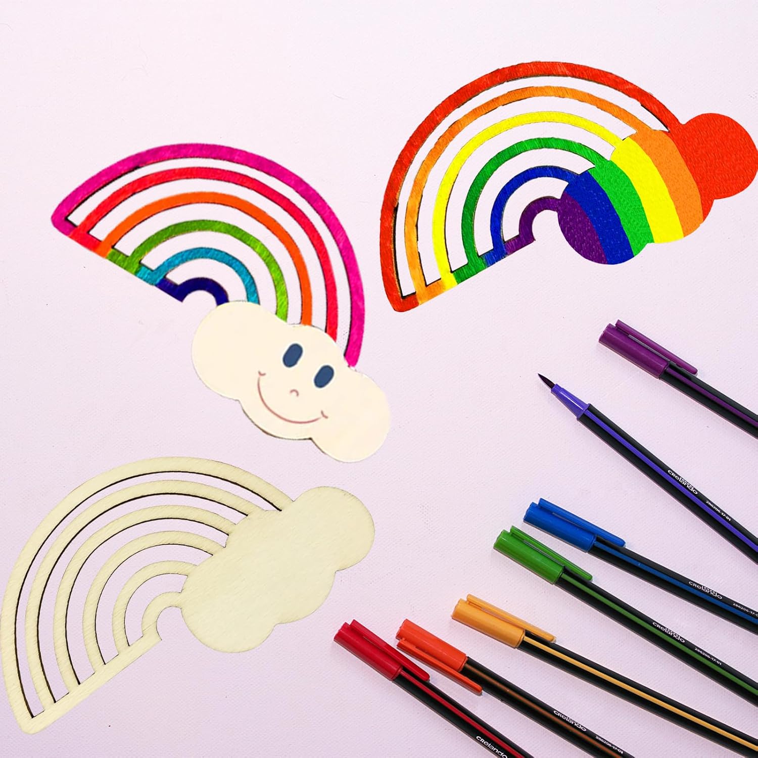 10Pcs Wooden Rainbow Shape Circles Blank Unfinished Wood Decora Crafts image 3