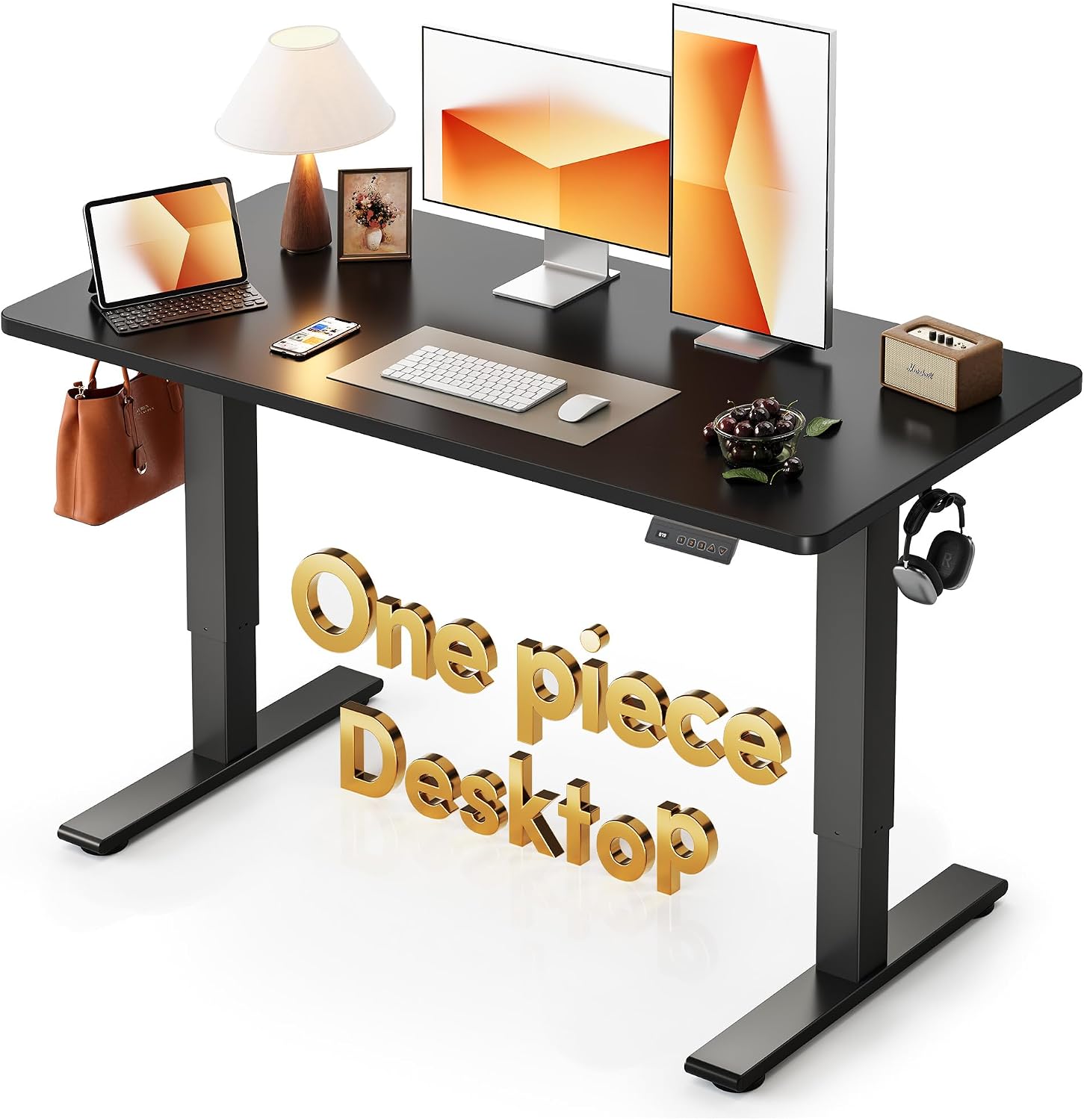  One-Piece Standing Desk, 55 x 28 Electric Height Adjustable Computer Desk, Sit Stand up Home Office Workstations with Whole-Piece Desktop, Black thumbnail