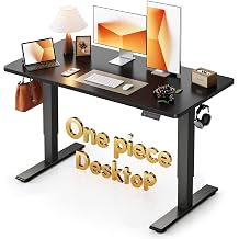 CubiCubi 48 x 24 Large One-Piece Standing Desk, Adjustable Height Electric Computer Home Office Sit Stand up Workstation, with 4 Memory Presets, Headphone Hook, Black