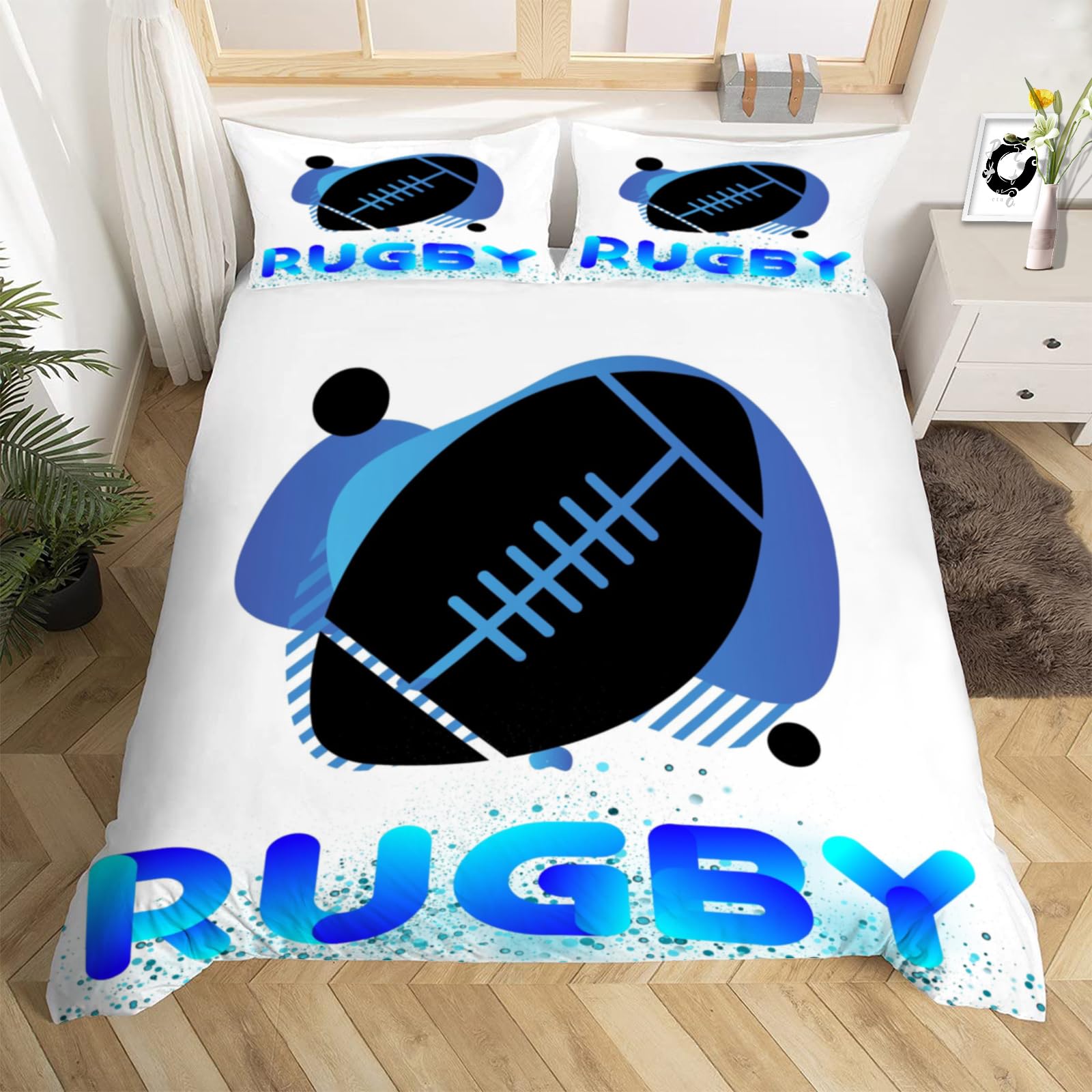 Housse de couette rugby 220x240 cm pour lit 2 personnes avec taies