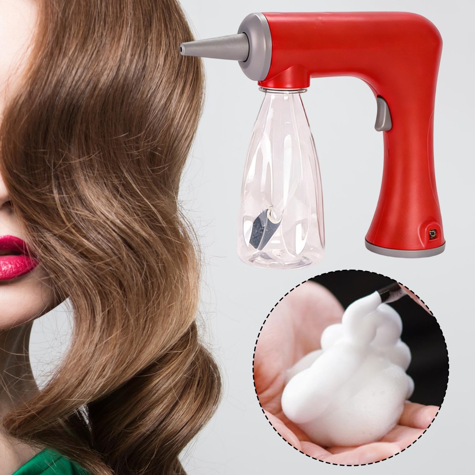 Elektrische Schaummaschine, Dauerwellengerät, Kabelloses, Wiederaufladbares Styling Zubehör Aus PP Material, Geeignet für Friseursalons, Rot