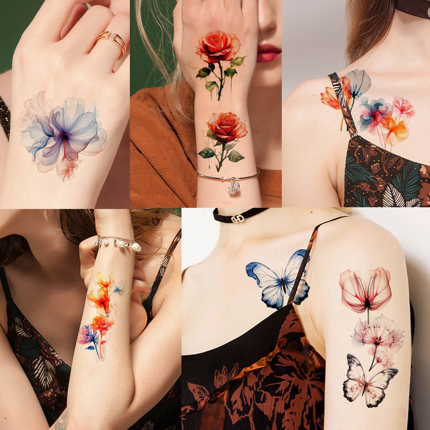 GLARYYEARS Temporary Tattoos for Men 45-Pack Large&Small Fake Tattoos, Long-lasting Flower Floral Butterfly Tattoos - Image 4