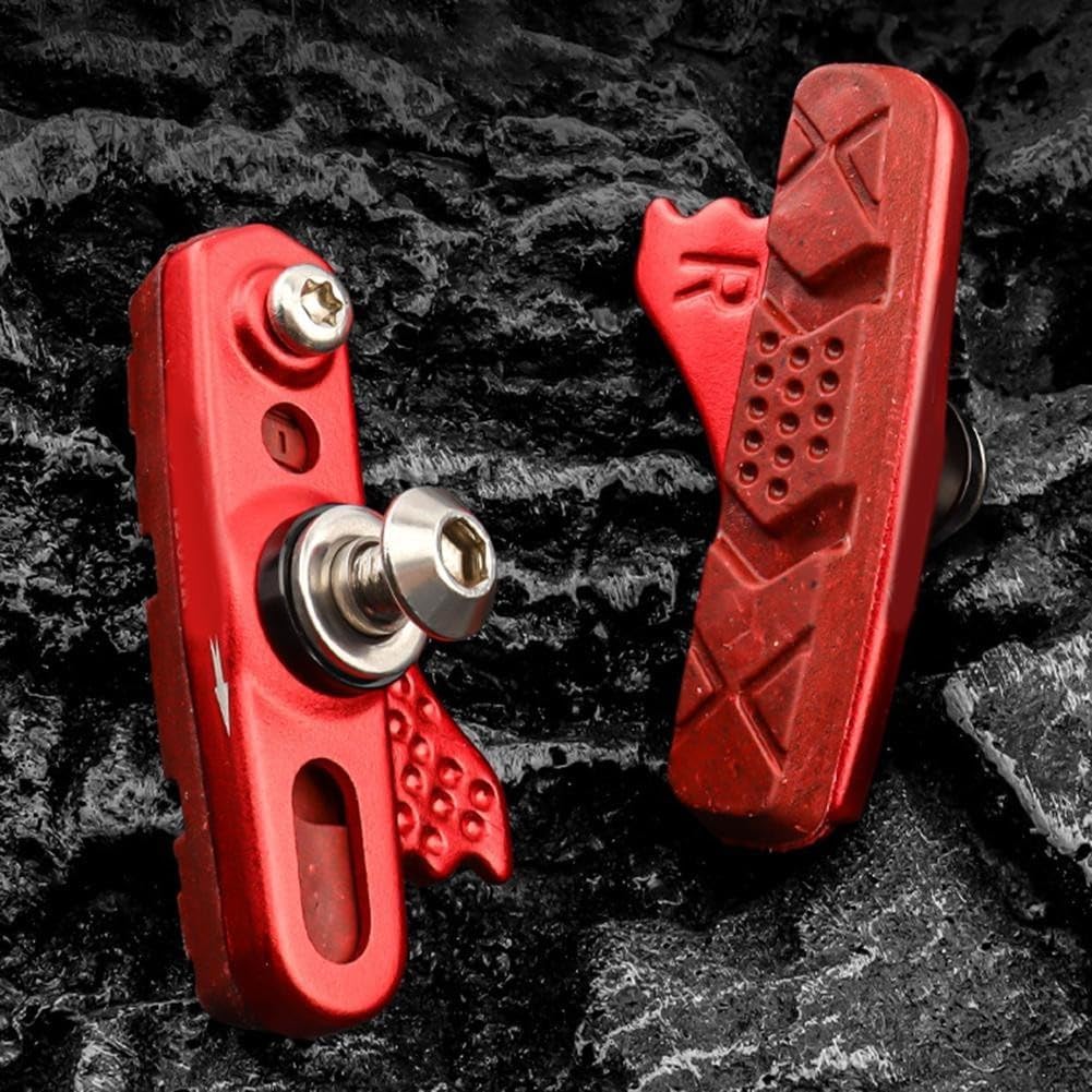 Bike Carbon Fiber Rim Brake for PADS, C-Brake Blocks Shoes Matte Aluminum Alloy Brake Replaceable Aluminum Alloy Rim Brake for Road Bike, , Folding Bike(red)