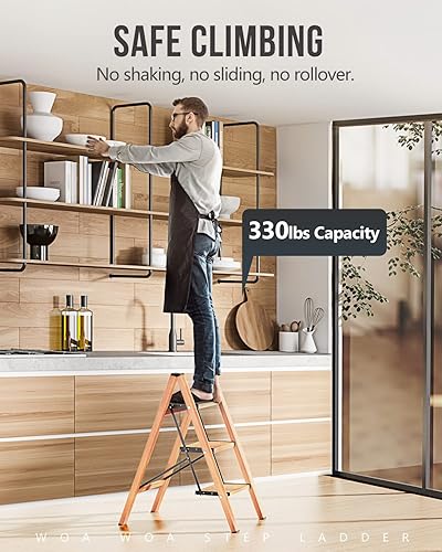 Miniatura 2 de WOA WOA Escalera de 3 escalones, taburete plegable, escalera ligera de aluminio para armario de cocina del hogar, pedales antideslizantes, facilidad