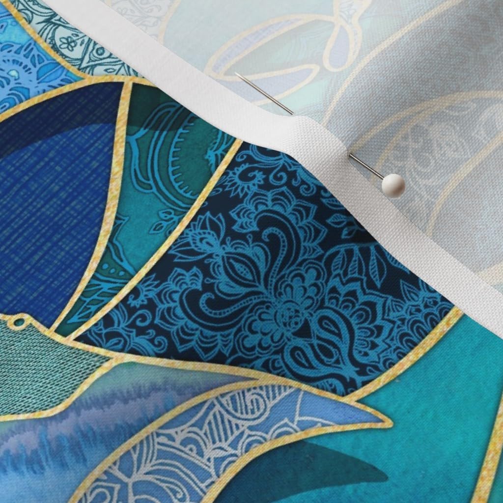 Spoonflower Fabric - Sea Creatures Manta Ray Ocean Life Turquoise Blue Golden Yellow Teal Printed on Petal Signature Cotton Fabric by The Yard - Sewing Quilting Apparel Crafts Decor