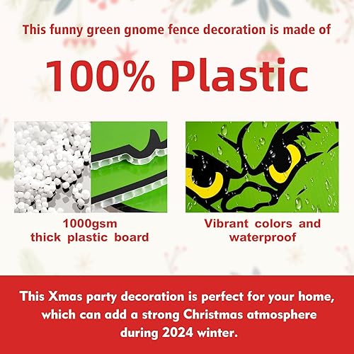 Miniatura 4 de Decoraciones de Navidad al aire libre Cartel de valla para patio con cabeza de mano de gnomo verde para vacaciones, Navidad, valla de Navidad,