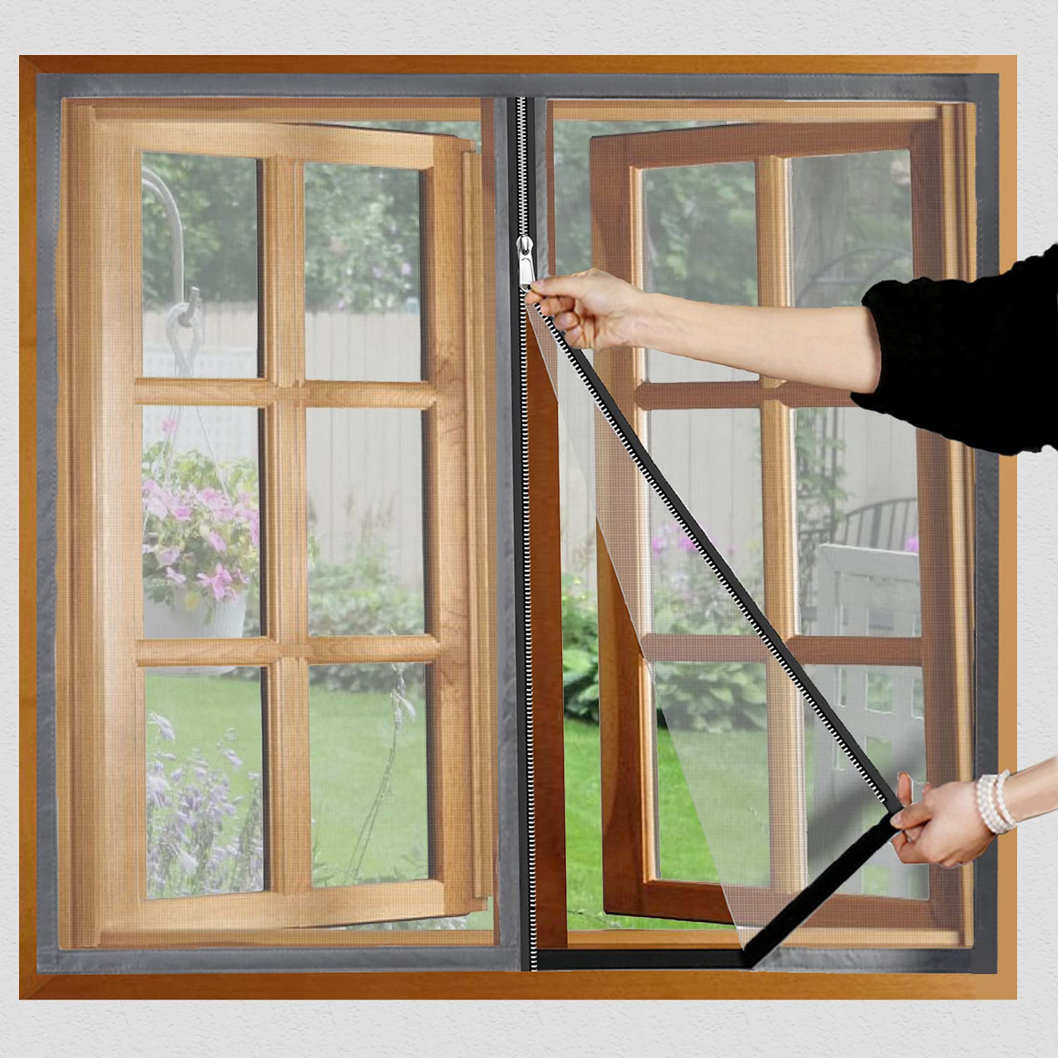 LifeKrafts Pre-Stitched Zipper Window Mosquito Net Premium Edition. 120 GSM Fiberglass Net & Strong Self Adhesive Hook Tape. Height 120 cms X Width 130 cms (47x51 inches or 4x4.3 feet) - Grey