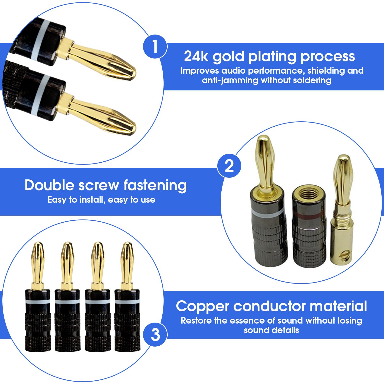 Connettori Maschio Femmina 4 Spinotti Banana Audio Placcati Oro 24K - Connettori Jack Per Cavi Altoparlante, Maschio E Femmina Spine Audio Banana - Foto 6