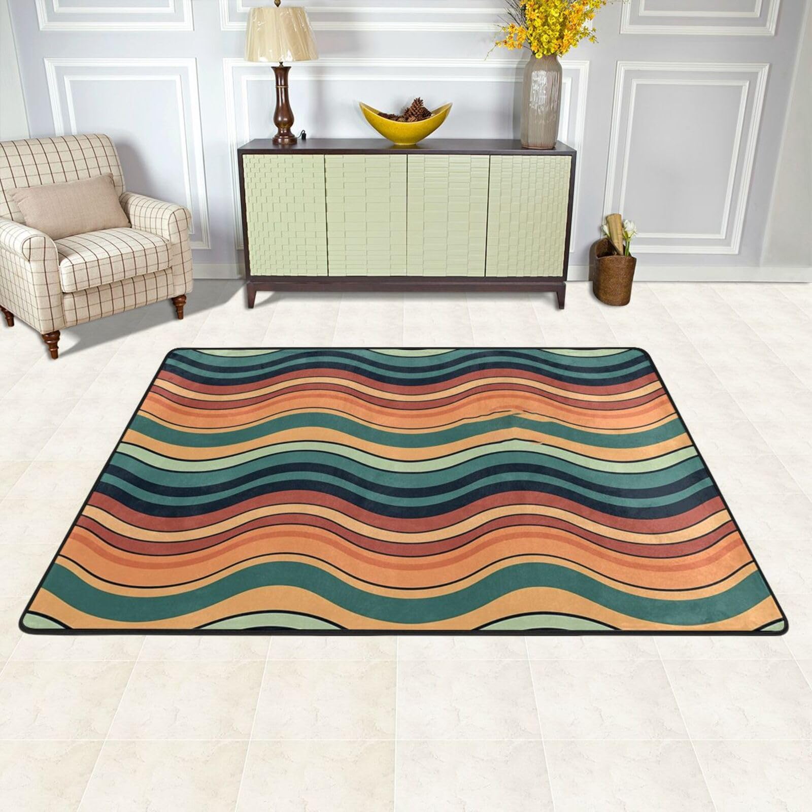 Tapis de sol cuisine et chambre à coucher motif vagues horizontales ondulées