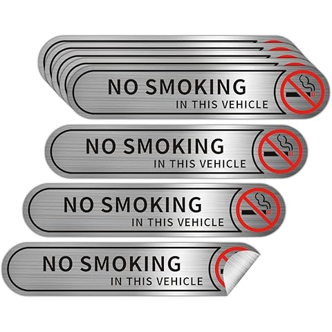 8 Pieces No Smoking in This Vehicle Stickers for Cars, Brushed Silver No Smoking in Car Sticker,5inx1in