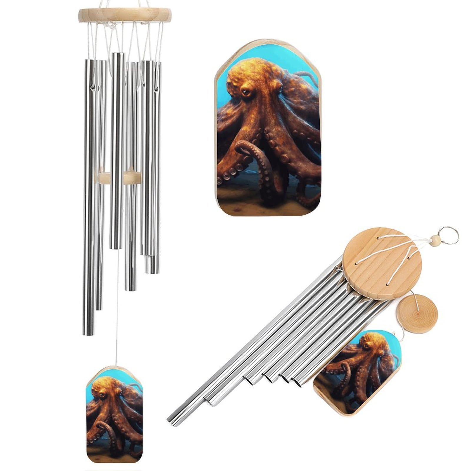 Huge Octopus Wind Chimes for Outside House Warming Gifts, Deep Tone Soothing Melodic Tones Windchimes, Memorial Wind Chime for Home Garden Decoration Aluminium Large Wind Chimes