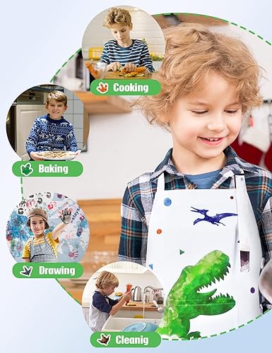 Miniatura 5 de WERNNSAI Juego de delantales para niñas y niños, delantal de cocina artística con sombrero y guantes de horno