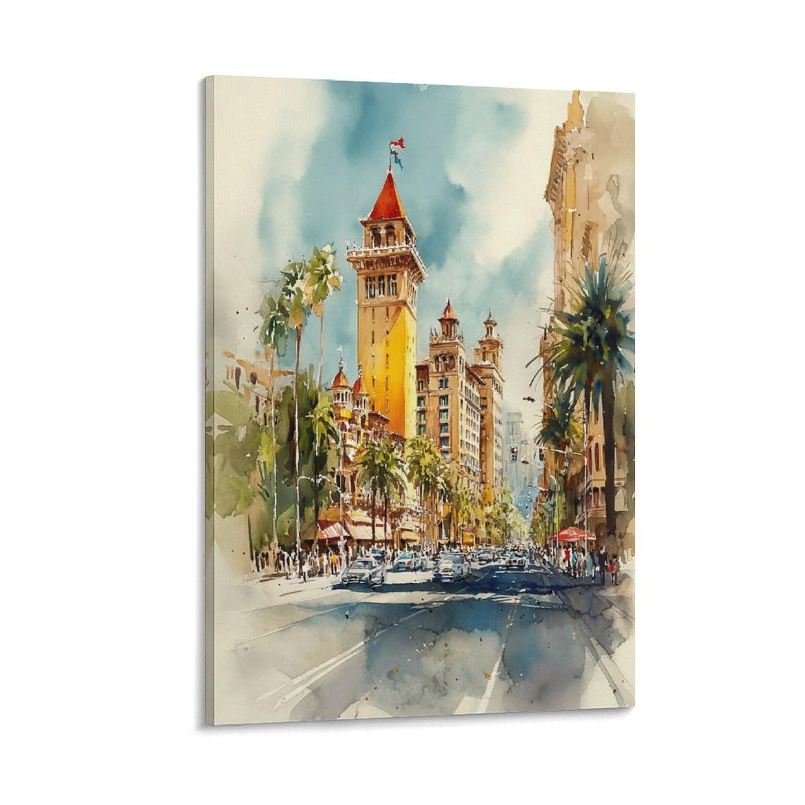 XWYMXZ Las Vegas Street 24x36inch(60x90cm) Vintage Travel Poster Watercolor Canvas Art