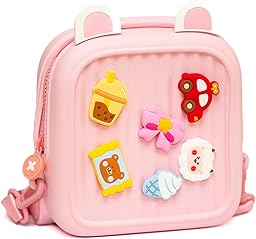 Sac à Dos Enfant 3–6 Ans – Cartable Léger et Waterproof – Sac Personnalisable avec 6 Stickers - École, Crèche, Maternelle - Cadeau Fille et Garçon - 18,5 x 9 x 21 cm (Rose)